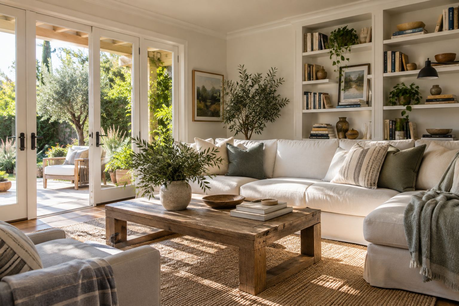 A cozy San Diego living room, illustrative